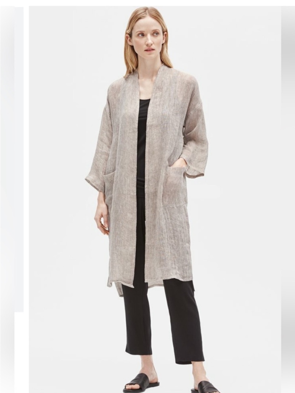 Eileen Fisher Natural Organic Linen Gauze 3/4 Sleeve Jacket